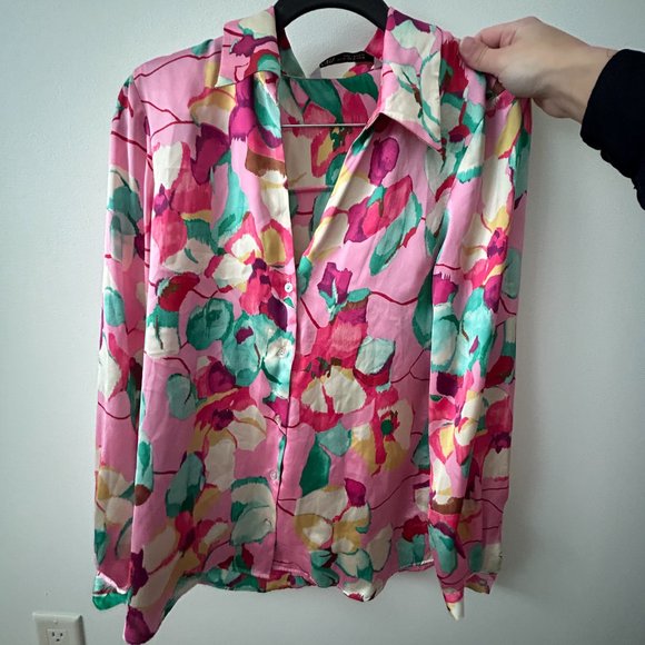 COPY - BLOGGER FAV! ZARA pink multicoloured floral printed satin effect blouse … - Picture 2 of 6